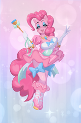 Size: 2065x3126 | Tagged: safe, artist:necropaint, derpibooru import, pinkie pie, anthro, earth pony, g4, gradient background, magical girl, magical girl transformation, solo