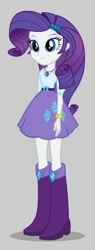 Size: 209x551 | Tagged: safe, derpibooru import, rarity, equestria girls, g4, belt, boots, clothes, geode of shielding, gray background, high heel boots, magical geodes, shirt, shoes, simple background, skirt, solo