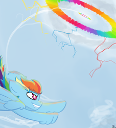 Size: 1000x1100 | Tagged: safe, artist:summerbeachyt, derpibooru import, rainbow dash, pegasus, pony, g4, cloud, flying, leg fluff, sky, solo, sonic rainboom