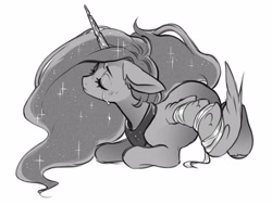 Size: 4096x3098 | Tagged: safe, artist:opalacorn, derpibooru import, oc, oc only, oc:starlight, alicorn, pony, bandage, bandaged wing, black and white, crying, ears, female, floppy ears, grayscale, lying down, mare, monochrome, prone, simple background, solo, white background, wings