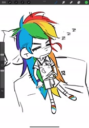 Size: 1640x2360 | Tagged: safe, artist:yuanzuowuzhedegou, derpibooru import, rainbow dash, human, g4, art program in frame, humanized, procreate app, sketch, sleeping, solo