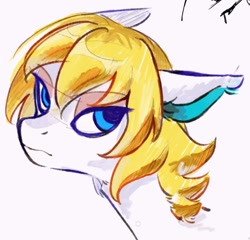 Size: 1398x1342 | Tagged: safe, artist:bluestarpipixing, derpibooru import, pony, animal crossing, blonde, blonde mane, blue eyes, bust, colton (animal crossing), ponified, portrait, simple background, solo, species swap, unamused, white background, white coat