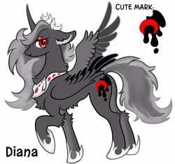 Size: 2904x2732 | Tagged: safe, artist:r-cang, derpibooru import, oc, oc only, oc:diana, alicorn, pony, female, gray coat, mare, ref, simple background, solo, white background