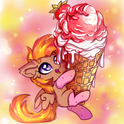 Size: 2500x2500 | Tagged: safe, artist:stesha, derpibooru import, oc, oc:coma, pegasus, cute, food, ice cream, solo