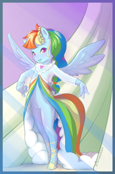 Size: 2540x3835 | Tagged: safe, artist:stratodraw, derpibooru import, rainbow dash, anthro, pegasus, unguligrade anthro, g4, clothes, dress, solo, spread wings, wings