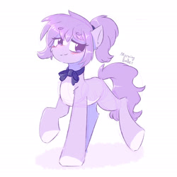 Size: 2300x2300 | Tagged: safe, artist:morningbullet, derpibooru import, oc, oc only, oc:mio (higglytownhero), earth pony, pony, blushing, bowtie, necktie, raised hoof, raised leg, smiling, solo