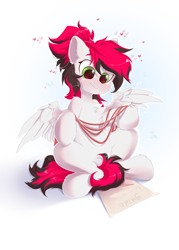 Size: 2500x3500 | Tagged: safe, artist:kebchach, derpibooru import, oc, oc only, oc:siren, pegasus, pony, blushing, female, heart, high res, mare, pegasus oc, rope, sitting, smiling, solo, spread wings, tail, wings