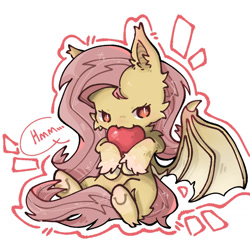 Size: 1280x1280 | Tagged: safe, artist:zhixidezhouxiansheng, derpibooru import, fluttershy, bat pony, pegasus, pony, g4, apple, bat ponified, flutterbat, food, race swap, simple background, solo, white background