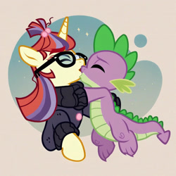 Size: 1024x1024 | Tagged: safe, ai content, derpibooru import, machine learning generated, moondancer, spike, dragon, pony, g4, duo, duo male and female, female, kiss on the lips, kissing, male, prompter:hollaholla69, ship:spikedancer, shipping, straight