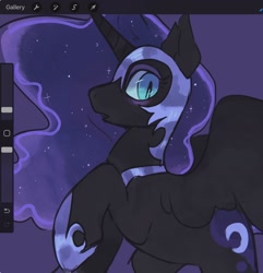 Size: 1611x1668 | Tagged: safe, artist:numetalalicorn, derpibooru import, nightmare moon, alicorn, pony, g4, art program in frame, procreate app, solo