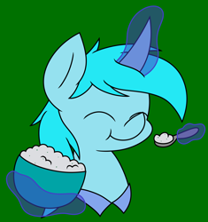 Size: 3024x3212 | Tagged: safe, artist:derpyalex2, derpibooru import, oc, oc only, pony, unicorn, bowl, bust, digital art, eating, food, green background, horn, magic, rice, simple background, solo, spoon, telekinesis