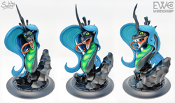 Size: 2000x1176 | Tagged: safe, artist:ewc workshop, artist:sunny way, derpibooru import, queen chrysalis, changeling, g4, 3d print, artwork, bust, craft, digital art, fangs, female, feral, figurine, head, hemlock queen bust, irl, mare, open mouth, painting, photo, queen, redesign, sculpture, solo, statue, tongue, tongue out