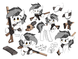 Size: 4000x3000 | Tagged: safe, artist:morningbullet, derpibooru import, oc, oc only, oc:noot, bird, earth pony, penguin, pony, ar-15, blushing, gun, phone, simple background, solo, weapon, white background