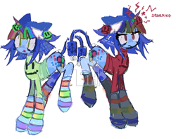 Size: 1065x845 | Tagged: safe, artist:dddddaxie998839, derpibooru import, oc, oc only, oc:ethernet, pony, robot, robot pony, unicorn, 2023, bangs, big eyes, blue coat, blue eyelashes, blue mane, blue screen of death, blue tail, clothes, collared shirt, colored eyelashes, colored horn, duality, eye clipping through hair, eyelashes, female, female oc, glowing, glowing horn, green eyes, hair accessory, hairclip, horn, leg stripes, light blue coat, magic, mane accessory, mare oc, microsoft, microsoft windows, multicolored horn, no catchlights, obtrusive watermark, old art, open mouth, open smile, ponified, ponified oc, rainbow horn, red eyes, shirt, short mane, simple background, smiling, sparks, species swap, stripes, tail, thin, toyhouse watermark, unicorn oc, usb, watermark, white background