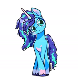 Size: 1818x1818 | Tagged: safe, artist:shiwei90823, derpibooru import, oc, oc only, pony, unicorn, blue coat, blue mane, front view, full body, horn, looking at you, simple background, solo, white background