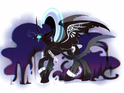 Size: 4608x3456 | Tagged: safe, artist:r-cang, derpibooru import, princess luna, alicorn, pony, g4, alternate design, alternate universe, chains, concave belly, crying, female, full body, mare, side view, simple background, slender, solo, spread wings, thin, white background, wings