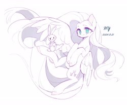 Size: 5491x4552 | Tagged: safe, artist:tingfengshengshunjian, artist:海樱, derpibooru import, angel bunny, fluttershy, pegasus, pony, g4, crossed arms, duo, female, mare, simple background, spread wings, white background, wings