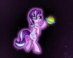 Size: 5000x4000 | Tagged: safe, artist:twinky, derpibooru import, starlight glimmer, pony, unicorn, g4, chest fluff, female, horn, mare, saturn, solo, space