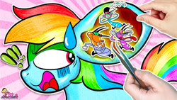 Size: 686x386 | Tagged: safe, artist:annie korea, derpibooru import, rainbow dash, cockroach, insect, pony, g4, ear, exclamation point, female, mare, oggy and the cockroaches, solo, tongue, tongue out, wat, weird youtube kids video, youtube thumbnail