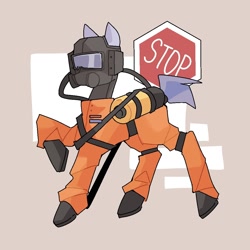 Size: 1080x1080 | Tagged: safe, artist:凌尘_chen, derpibooru import, earth pony, pony, abstract background, clothes, lethal company, ponified, solo, species swap, stop sign, suit