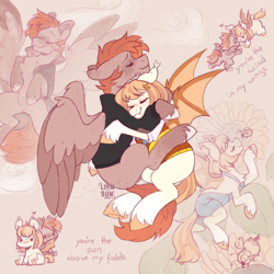 Size: 2000x2000 | Tagged: safe, artist:lionbun, derpibooru import, oc, oc:honey milk, oc:jarvis yarbrough, bat pony, pegasus, bat pony oc, chibi, couple, cuddling, cute, female, male, mare, pegasus oc, sketch, sketch page, stallion, wholesome