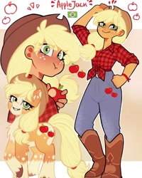 Size: 1440x1800 | Tagged: safe, artist:olikotier, derpibooru import, applejack, human, g4, female, human female