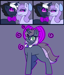 Size: 4403x5210 | Tagged: safe, artist:askhypnoswirl, derpibooru import, oc, oc only, oc:hypno swirl, oc:swirly daze, unicorn, bow, bowtie, commission, duo, duo male and female, female, fusion, hair bow, horn, hypno eyes, hypnosis, hypnotized, male, necktie, unicorn oc