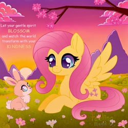 Size: 1500x1500 | Tagged: safe, artist:faelingmagic, derpibooru import, fluttershy, pegasus, pony, rabbit, g4, animal, female, mare