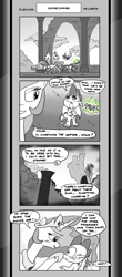 Size: 1451x3300 | Tagged: safe, artist:loreto-arts, derpibooru import, princess celestia, princess flurry heart, spike, pony, comic:friendship is innuendo, comic:friendship is innuendo vol. 2, g4, blushing, boop, magic, monochrome, winged spike, wings