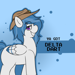 Size: 3000x3000 | Tagged: safe, artist:dracoflames, oc, oc only, oc:delta dart, hippogriff, pony, badge, cowboy hat, hippogriff oc, smug, ya got, ych example, ych result