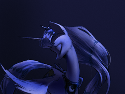 Size: 1680x1260 | Tagged: safe, artist:akitaiko, derpibooru import, princess luna, alicorn, pony, g4, blue background, crown, eyes closed, jewelry, regalia, simple background, solo