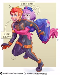 Size: 4455x5542 | Tagged: safe, artist:hatokamek, derpibooru import, oc, oc only, oc:fireheart(fire), oc:nurse lavender blossom, human, equestria girls, g4, alternate universe, boots, clothes, couple, cute, duo, duo male and female, female, fireheart76's latex suit design, gloves, humanized, humanized oc, latex, latex boots, latex gloves, latex suit, male, prisoners of the moon, rubber, rubber boots, rubber gloves, rubber suit, shoes