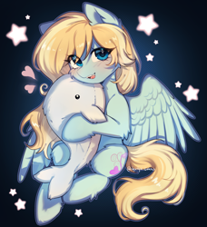 Size: 2849x3118 | Tagged: safe, artist:tyutya, derpibooru import, oc, oc only, oc:lusty symphony, pegasus, pony, commission, cute, fangs, female, looking at you, mare, pegasus oc, plushie, smiling, smiling at you, solo, wings, ych result