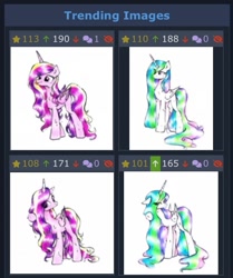 Size: 549x658 | Tagged: safe, artist:liaaqila, derpibooru import, princess cadance, princess celestia, alicorn, pony, derpibooru, duo, duo female, female, juxtaposition, juxtaposition win, meme, meta, trending images, wet, wet mane, wet mane cadance, wet mane celestia