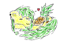 Size: 4000x3000 | Tagged: safe, artist:ananasik_ebanasik, derpibooru import, oc, oc only, oc:ananasik, pony, curled up, cute, food, heart, pineapple, simple background, solo, white background