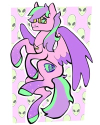 Size: 720x900 | Tagged: safe, artist:broniesforponies, derpibooru import, oc, oc only, alien, pegasus, pony, abstract background, art trade, pegasus oc, pink coat, solo