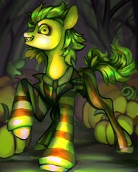 Size: 1440x1800 | Tagged: safe, artist:broniesforponies, derpibooru import, pony, beetlejuice, green coat, grin, pumpkin, smiling, solo