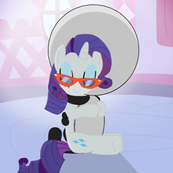 Size: 720x720 | Tagged: safe, artist:cooperthedoodlian, derpibooru import, rarity, oc, pony, unicorn, series:cooper hugs ponies, g4, carousel boutique, cooper doodlian is trying to murder us, cute, duo, duo male and female, eyeshadow, female, glasses, horn, hug, hugging a pony, humanoid, makeup, male, mare, non-mlp oc, raribetes, show accurate, sitting