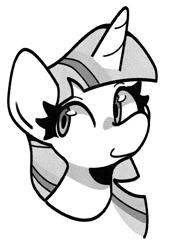 Size: 716x1018 | Tagged: safe, artist:kindakismet, derpibooru import, twilight sparkle, pony, g4, bust, grayscale, monochrome, portrait, simple background, smiling, solo, white background