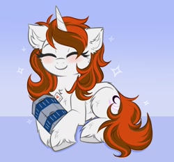 Size: 2322x2160 | Tagged: safe, artist:confetticakez, derpibooru import, oc, oc only, pony, unicorn, blushing, cheek fluff, chest fluff, commission, ear fluff, ears, eyes closed, female, fluffy, high res, horn, mare, oc name needed, smiling, solo, tail, unicorn oc, unshorn fetlocks