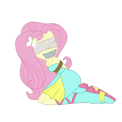 Size: 2000x2000 | Tagged: safe, artist:nie-martw-sie-o-mnie, derpibooru import, fluttershy, human, equestria girls, g4, bare shoulders, blindfold, bondage, boots, boots bondage, bound and gagged, butterfly hairpin, clothes, dress, fall formal outfits, female, femsub, fluttersub, gag, kneeling, rope, rope bondage, shoes, simple background, sleeveless, solo, strapless, submissive, tape, tape gag, this is our big night, transparent background