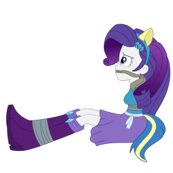 Size: 2500x2500 | Tagged: safe, artist:nie-martw-sie-o-mnie, derpibooru import, rarity, human, equestria girls, g4, bondage, boots, bound and gagged, cleave gag, cloth gag, female, femsub, gag, hairpin, helping twilight win the crown, high heel boots, rarisub, shoes, simple background, solo, submissive, tape, tape bondage, transparent background, wondercolts uniform