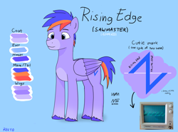 Size: 2559x1896 | Tagged: safe, artist:adamv20, derpibooru import, oc, oc:rising edge, pegasus, pony, cutie mark, gradient hooves, male, oscilloscope, reference sheet, stallion