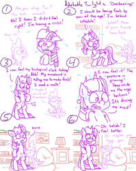 Size: 4779x6013 | Tagged: safe, artist:adorkabletwilightandfriends, derpibooru import, spike, twilight sparkle, twilight sparkle (alicorn), alicorn, comic:adorkable twilight and friends, adorkable, adorkable twilight, beanbag chair, bipedal, bookshelf, burp, comic, crisis, cute, dork, family, funny, gas, humor, implied moondancer, lamp, nervous, nostril flare, nostrils, poking, pressure, rug, shelf, slice of life, standing, stomach, stomach growl, stomach noise, sweat