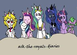 Size: 1314x929 | Tagged: safe, artist:ask-luciavampire, derpibooru import, princess cadance, princess celestia, princess luna, shining armor, spike, twilight sparkle, oc, alicorn, dragon, pony, undead, vampire, vampony, ask, female, male, tumblr