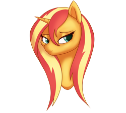 Size: 4211x3790 | Tagged: safe, artist:bluishdraft, derpibooru import, sunset shimmer, pony, unicorn, g4, bust, cute, female, high res, horn, mare, portrait, shimmerbetes, simple background, small horn, solo, transparent background, wet, wet mane