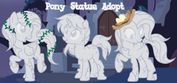 Size: 1280x602 | Tagged: safe, artist:vi45, derpibooru import, earth pony, pegasus, pony, unicorn, egg, female, horn, mare, nest, statue