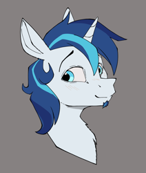 Size: 678x801 | Tagged: safe, artist:luxsimx, derpibooru import, shining armor, pony, unicorn, g4, beard, bust, facial hair, gray background, horn, male, simple background, solo, stallion