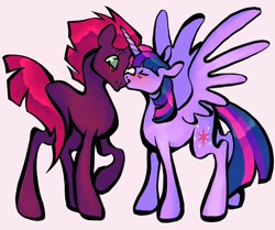 Size: 1440x1206 | Tagged: safe, artist:broniesforponies, derpibooru import, tempest shadow, twilight sparkle, twilight sparkle (alicorn), alicorn, pony, g4, duo, duo female, female, lesbian, mare, shipping, smooch, tempestlight