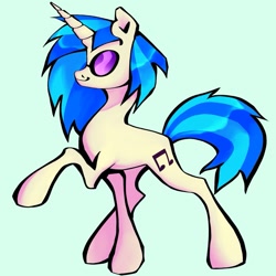 Size: 1411x1411 | Tagged: safe, artist:broniesforponies, derpibooru import, dj pon-3, vinyl scratch, pony, unicorn, g4, blue background, female, horn, mare, raised hoof, raised leg, simple background, solo